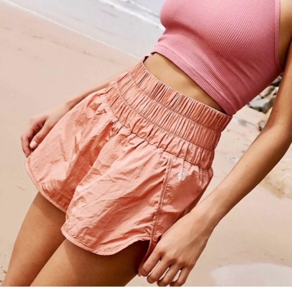 Free People FP Movement The Way Home Shorts Coral Orange High Waist Smocked S